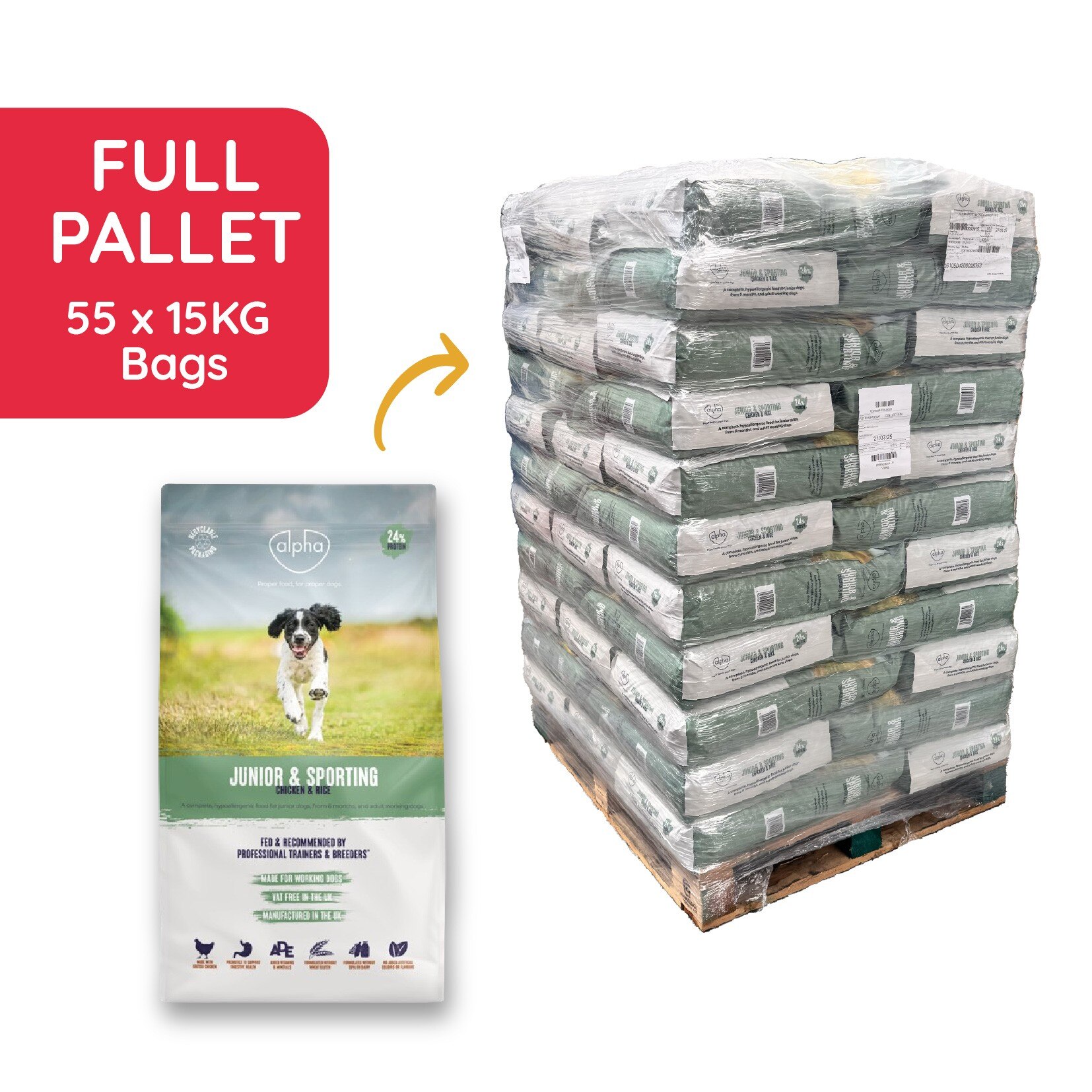 Alpha Alpha Sporting 55 Puppy Dry Dog Food pet food packaging